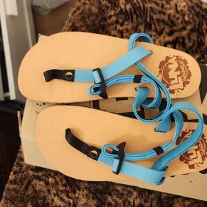 Luna Origen Leather Sandals, blue atol, men 6 women 8